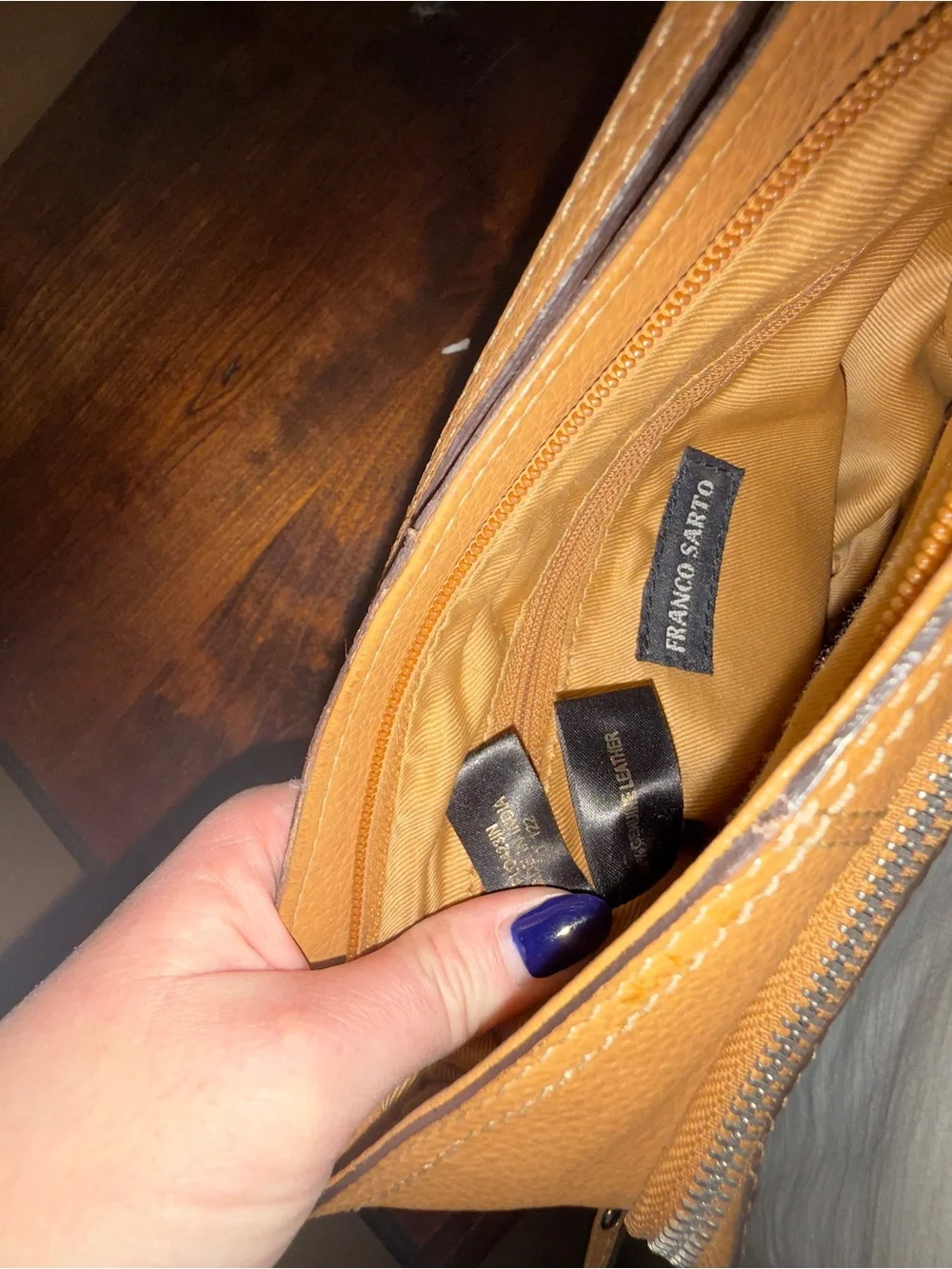 Franco Sarto Tan Pebble Leather Crossbody with Buckle Accents